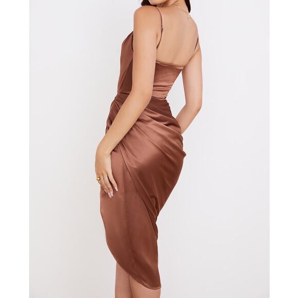 House Of CB Reva Toffee Satin Balcony Corset Dress - Picture 10 of 14